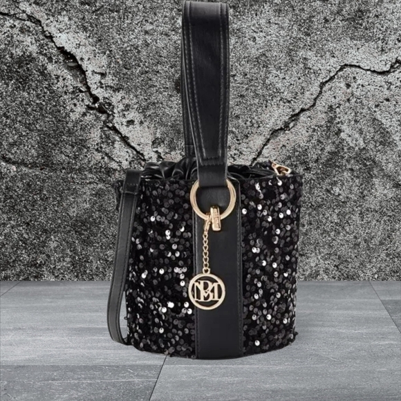 NWT Bagley Mischka Black Sequin Bucket Bag - Picture 11 of 11
